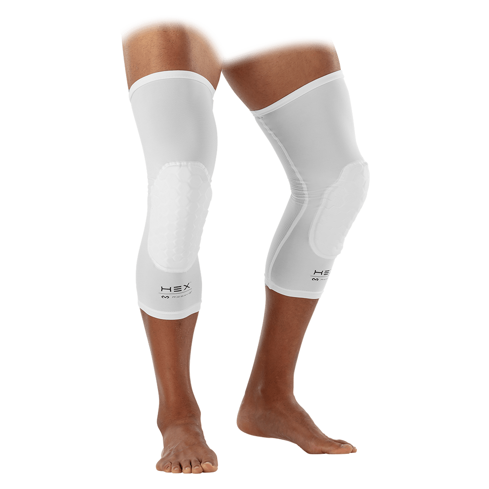 McDavid 6446 Extended Compression Leg Sleeve with HexPad Protective Pad,  White, Medium-One Pair