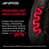 NRG SPRING HINGE JOINT ASSIST TECHNOLOGY – Hinges flex and store energy, rebounding back with your natural movement and helping reduce stress on your knees up to 25%* *Based on wearing one NRG Brace per knee (equivalent up to 12.5% per knee).